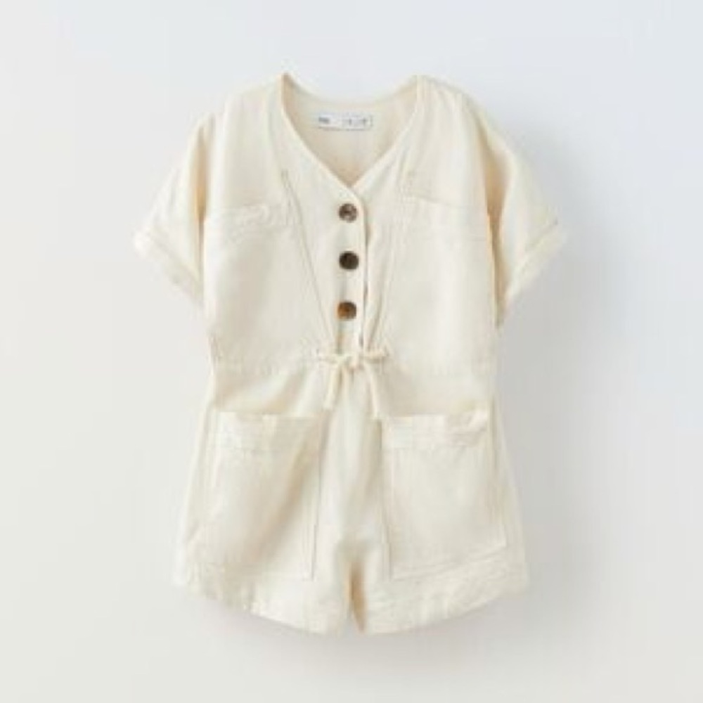 Zara Kids Girls Romper Linen Off White Cream Summer Vacation Size 10